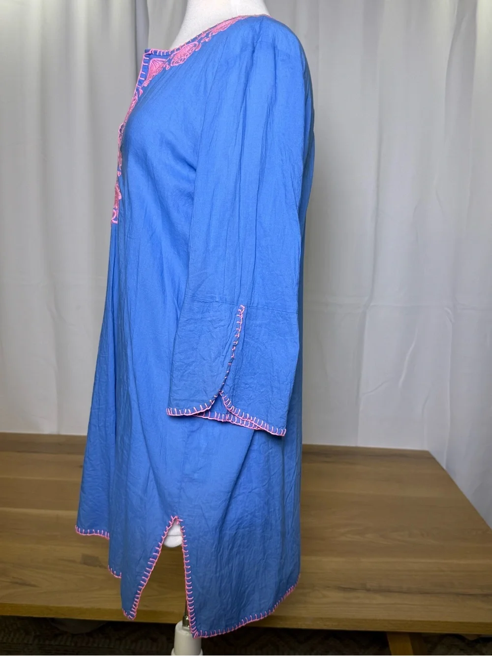 Lilly Pulitzer Beach Cover Up 3/4 sleeve Cotton Tunic in Blue Pink Size Medium
